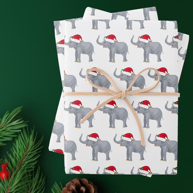 Feuille De Papier Cadeau Soirée de Noël à l'éléphant blanc mignon (Créateur téléchargé)