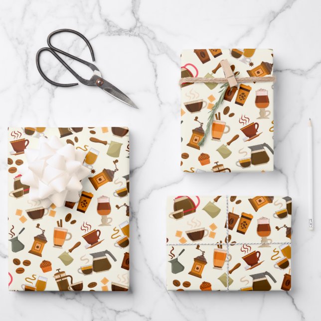 Feuille De Papier Cadeau Soirée motif café carrelé (Recto)