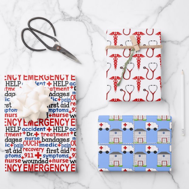 Feuille De Papier Cadeau Soirée motif en carrelage de l'infirmière (Recto)