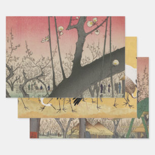 Feuille De Papier Cadeau soleil couchant japonais pruniers arbres