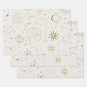 Feuille De Papier Cadeau Soleil et Lune Célestes