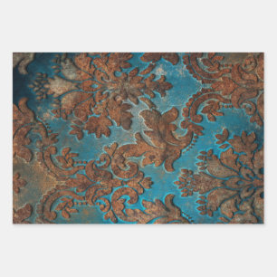 Feuille De Papier Cadeau Sombre Turquoise et rouille