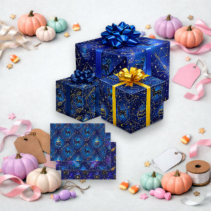 Feuille De Papier Cadeau Sorcière céleste Chat noir Halloween