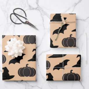 Feuille De Papier Cadeau Sorcière d'Halloween Casquettes & chauves-souris &