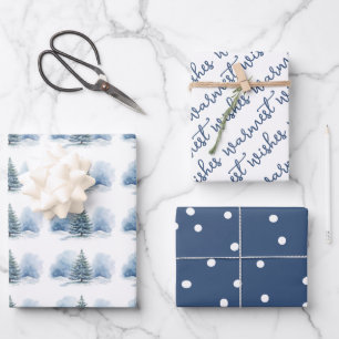 Feuille De Papier Cadeau Souhaits les plus chauds Neige couvert Arbre À feu