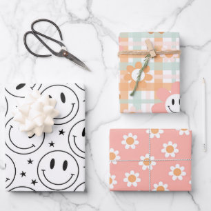 Feuille De Papier Cadeau Sourire Rétro Kawaii Marguerite