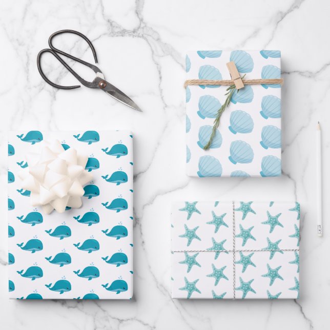 Feuille De Papier Cadeau Sous La Mer, Les Animaux Océaniques (Recto)