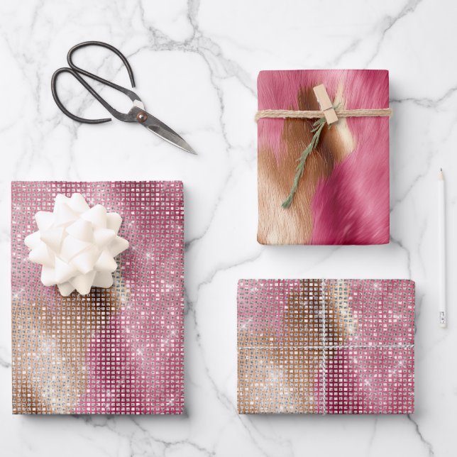 Feuille De Papier Cadeau Sparkings Rose Gold Southwest Faux Cowhide Anniver (Recto)