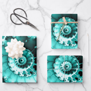 Feuille De Papier Cadeau Spirale fractale Turquoise