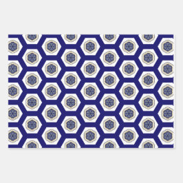 Feuille De Papier Cadeau Splendide Marine Navy Blanc et Or 