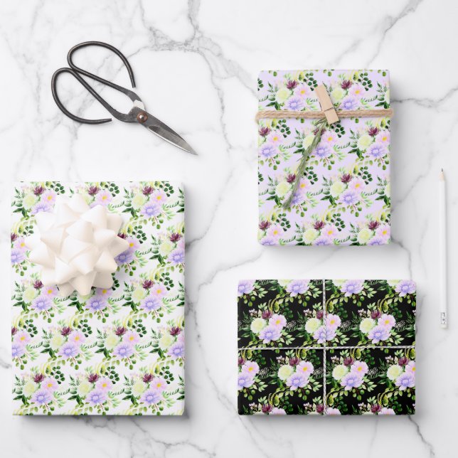 Feuille De Papier Cadeau Spring Purple Flowers with Foliage (Recto)