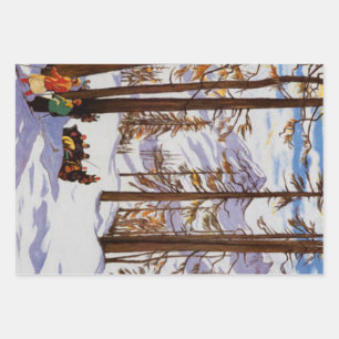 Feuille De Papier Cadeau St. Moritz Vintage Skiers Élégance Alpine Art