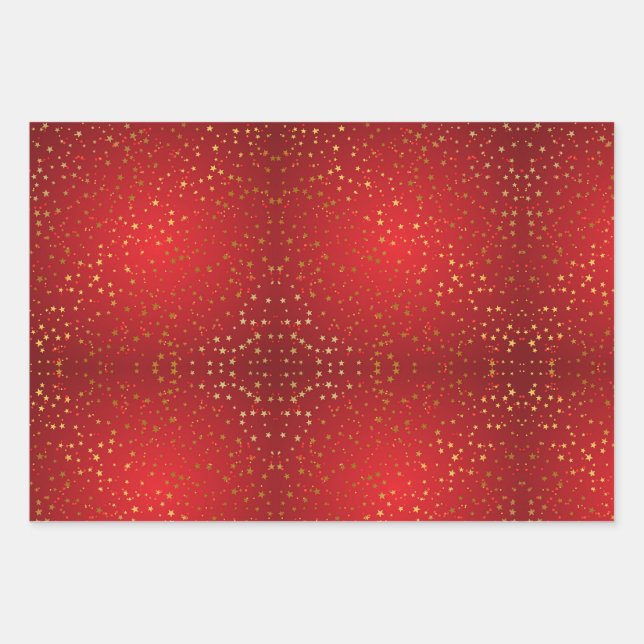 Feuille De Papier Cadeau Star d'or avec Arrière - plan rouge (Devant)