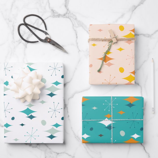Feuille De Papier Cadeau Starburst Motif moderne du milieu du siècle (Recto)