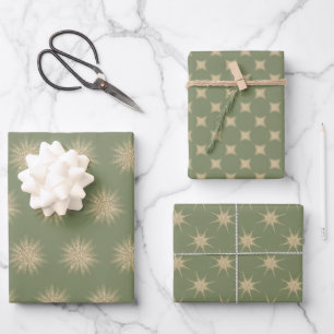 Feuille De Papier Cadeau Starburst Or moderne simple Soft Green Noël