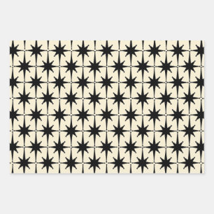 Feuille De Papier Cadeau Starburts du milieu du siècle atomique Noir & Crèm