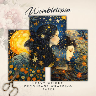 Feuille De Papier Cadeau Starry Night Art Nouveau Dream Girl Découpage