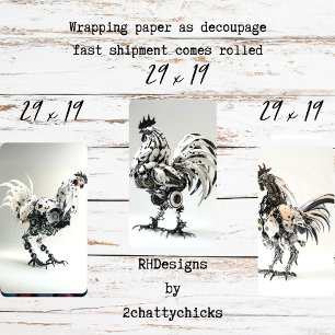 Feuille De Papier Cadeau Steampunk Black White Rosters Decoupage