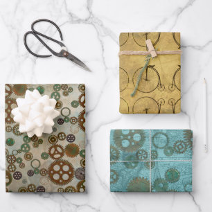 Feuille De Papier Cadeau Steampunk Designs Gears Bicyclettes à motif