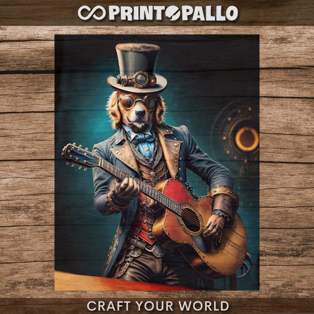 Feuille De Papier Cadeau Steampunk Golden Retriever & guitar - Decoupage  (Créateur téléchargé)