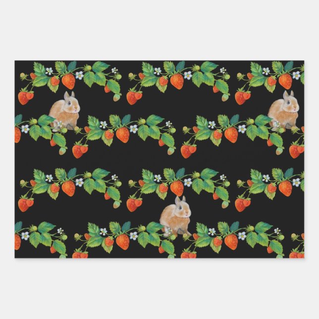 Feuille De Papier Cadeau Strawberry Bunny Wrapping Paper (Devant)