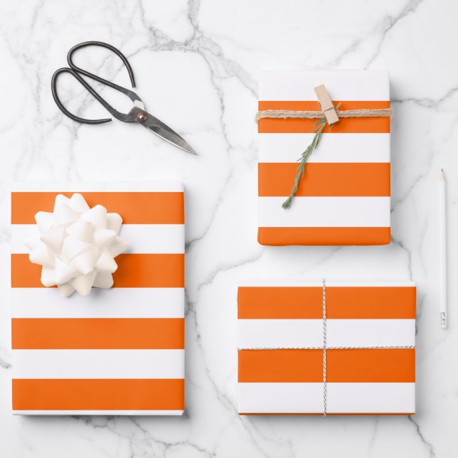 Feuille De Papier Cadeau Stripes orange et blanc (Recto)