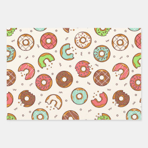 Feuille De Papier Cadeau Style coloré de Motif de beignets rétro