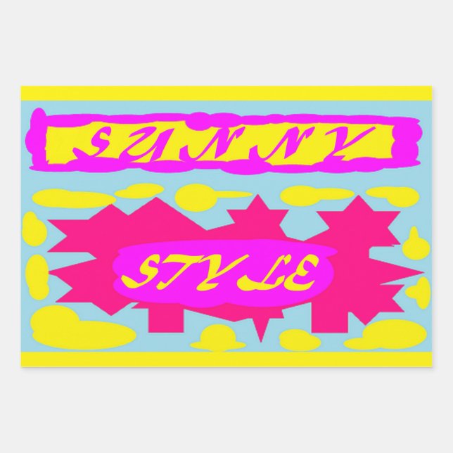 FEUILLE DE PAPIER CADEAU STYLE ENSOLEILLÉ CONCEPTION ROSE LÉMON BLEU (Devant)