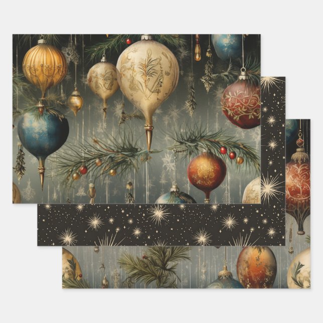 Feuille De Papier Cadeau Style trio rétro Vintage de Noël B (Lot)