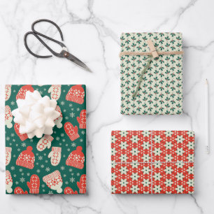 Feuille De Papier Cadeau Style vintage vert Noël casquettes & mitaines