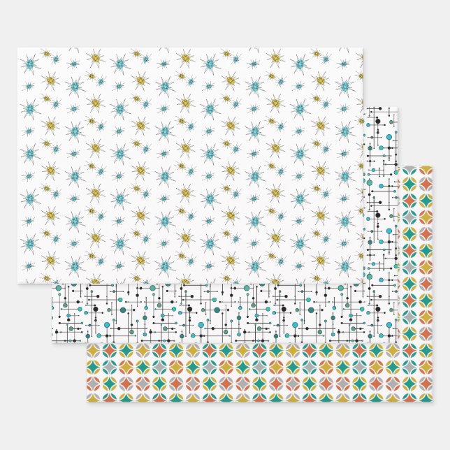 Feuille De Papier Cadeau Styles modernes du milieu du siècle (Lot)