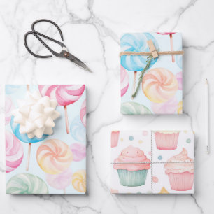 Feuille De Papier Cadeau Sucettes Bonbons Fantaisie Anniversaire