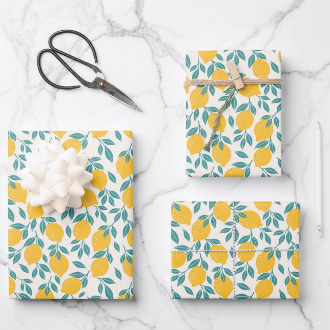Feuille De Papier Cadeau Sucré Branches de citron Motif (Recto)