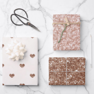 Feuille De Papier Cadeau Sucre Brun Cœurs Pailletés Roses Anniversaire
