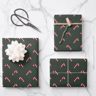 Feuille De Papier Cadeau Sucre de canne de Noël feu vert rouge mignon éléga