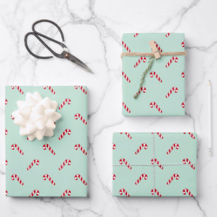 Feuille De Papier Cadeau Sucre de canne de Noël rouge menthe verte menthe