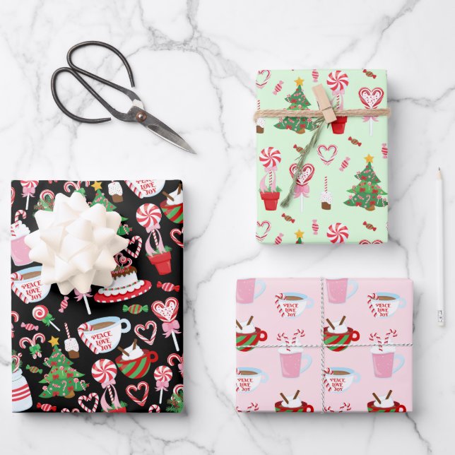 Feuille De Papier Cadeau Sucre de canne de Noël Sweets Motif (Recto)