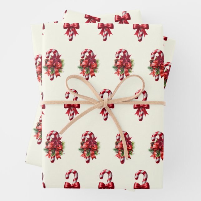 Feuille De Papier Cadeau Sucre de canne de Noël Vintage Design (En situation)