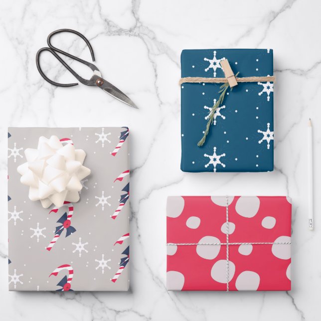 Feuille De Papier Cadeau Sucre de canne et Berry Snowflakes Noël (Recto)