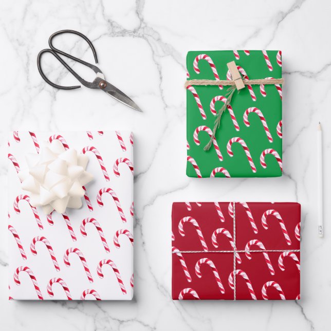 Feuille De Papier Cadeau Sucre de canne festif Aquarelle de Noël (Recto)