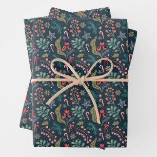 Feuille De Papier Cadeau Sucre de canne festif et Holly Motif