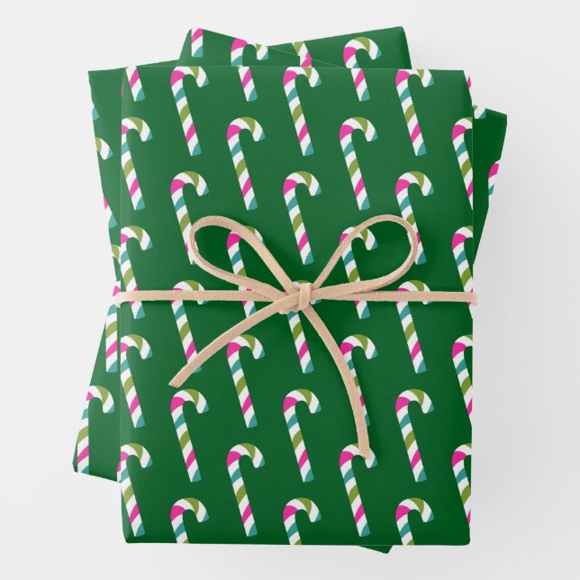 Feuille De Papier Cadeau Sucre de canne Noël vert (En situation)