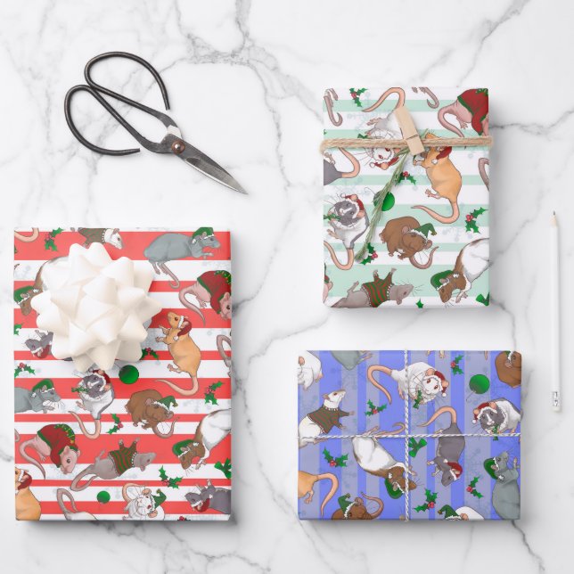 Feuille De Papier Cadeau Sucre de canne Pet Rattie Noël! (Recto)
