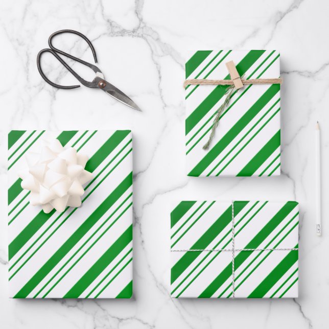 Feuille De Papier Cadeau Sucre de canne vert rayé (Recto)