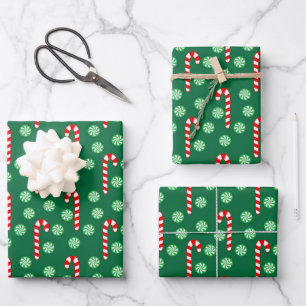 Feuille De Papier Cadeau Sucre de canne vert rouge Noël