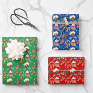 Feuille De Papier Cadeau sucres de canne de pudding Yule log holly