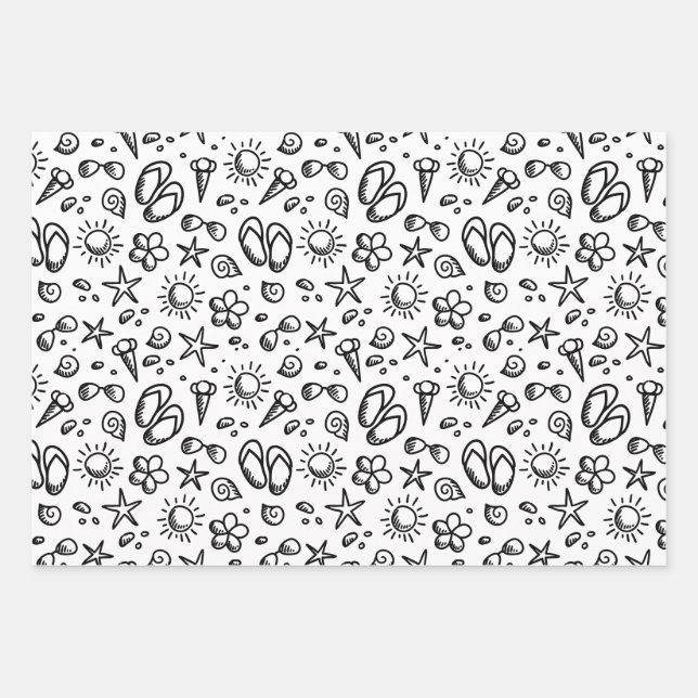 Feuille De Papier Cadeau Summer Fun B&W (Devant)