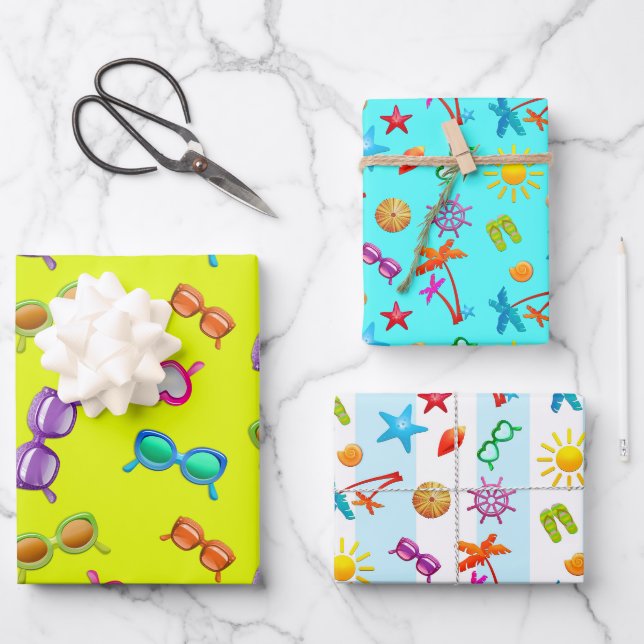 Feuille De Papier Cadeau Summer Fun Design Fille Fête (Recto)