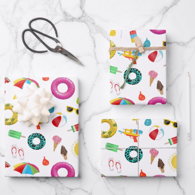 Feuille De Papier Cadeau Summer Party Beach Pool Motif Amusant (Recto)