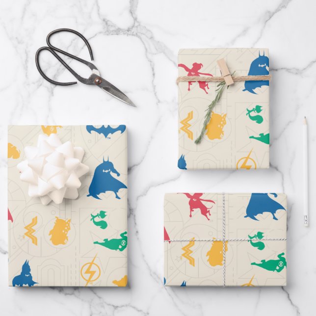 Feuille De Papier Cadeau Super Pets & Justice League Motif Silhouette (Recto)